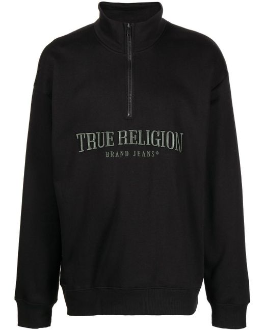 True Religion logo front zip-collar cotton sweater