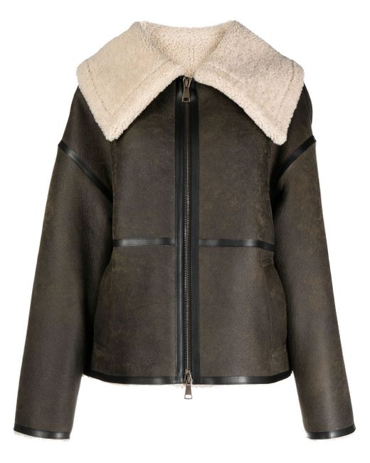 Goen.J shearling-lined aviator leather jacket