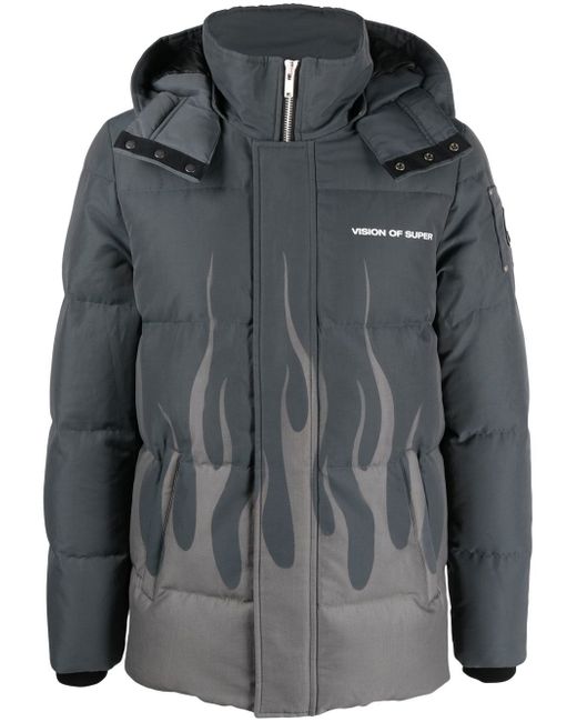 Vision Of Super flame-print hooded down jacket