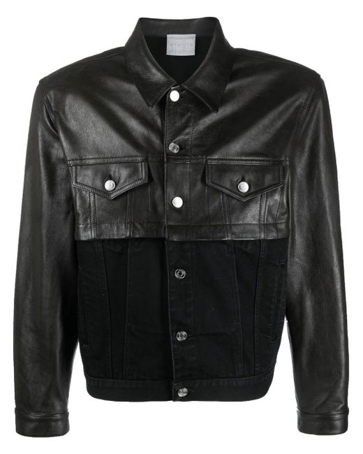 Vtmnts contrasting leather-block denim jacket