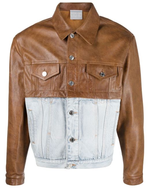 Vtmnts contrasting leather-block denim jacket