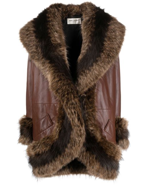 Saint Laurent faux-fur trim oversize coat
