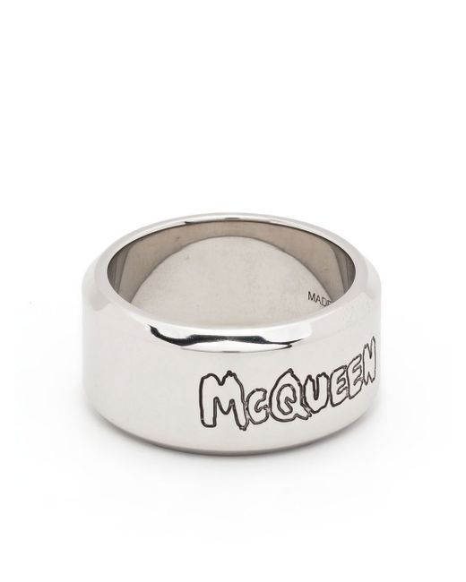 Alexander McQueen Graffiti engraved ring