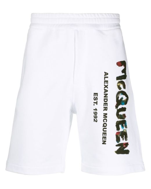 Alexander McQueen Graffiti-print cotton track shorts