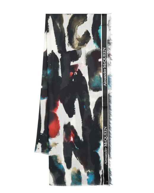 Alexander McQueen Graffiti-print cotton-blend scarf