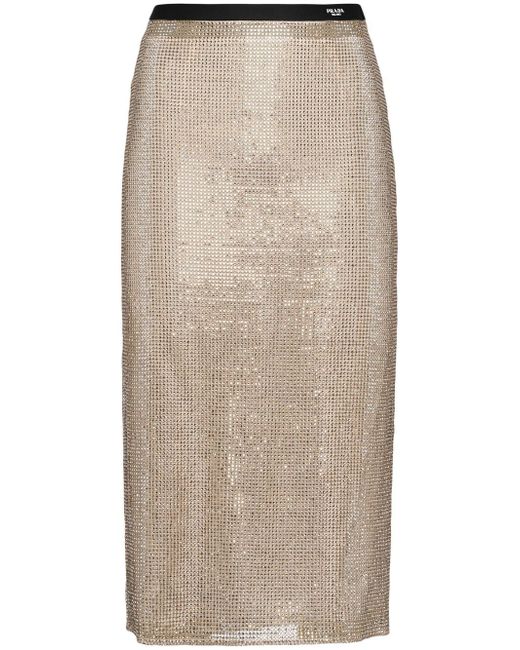 Prada embellished-mesh midi skirt