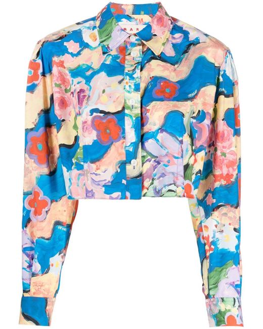 Marni floral-print cropped shirt