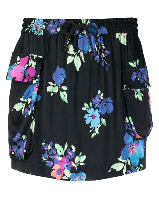 Rotate floral print drawstring waist miniskirt