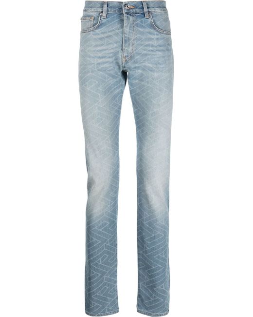 Versace geometric-print washed jeans