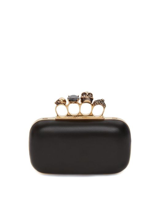 Alexander McQueen leather Skull Four-Ring clutch bag