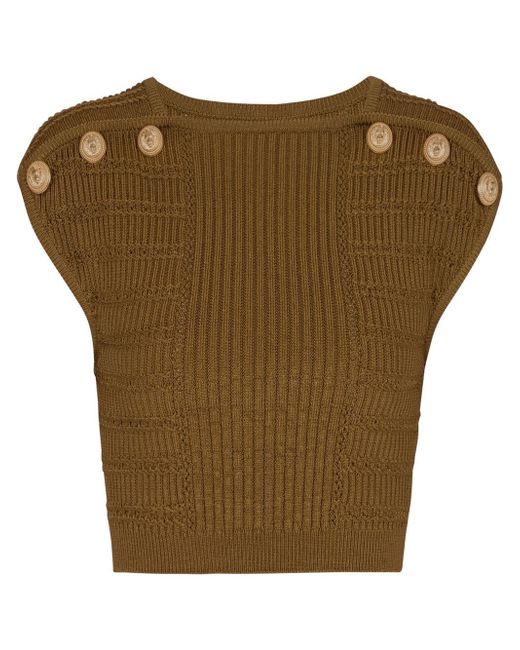 Balmain knitted button-detail cropped top