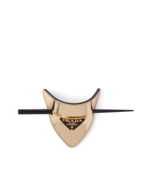 Prada triangle-logo leather hair clasp