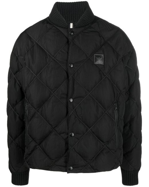 Emporio Armani logo-patch diamond-quilted bomber jacket