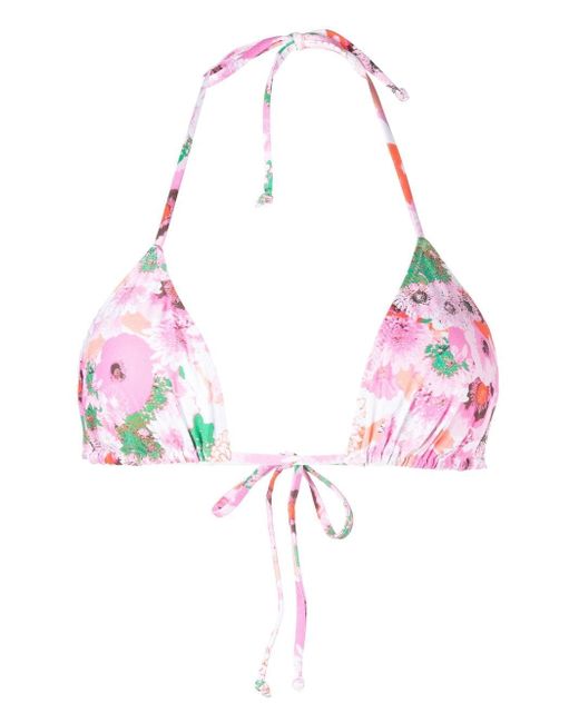 Ganni floral-print string bikini top