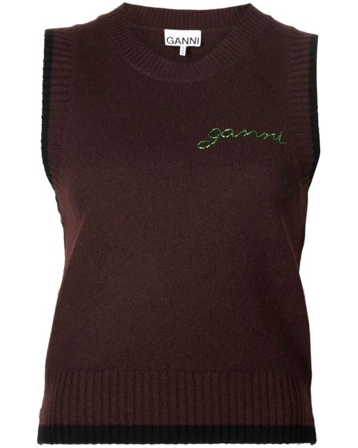 Ganni beaded logo knitted vest
