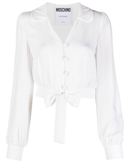 Moschino cropped tied-hem silk blouse