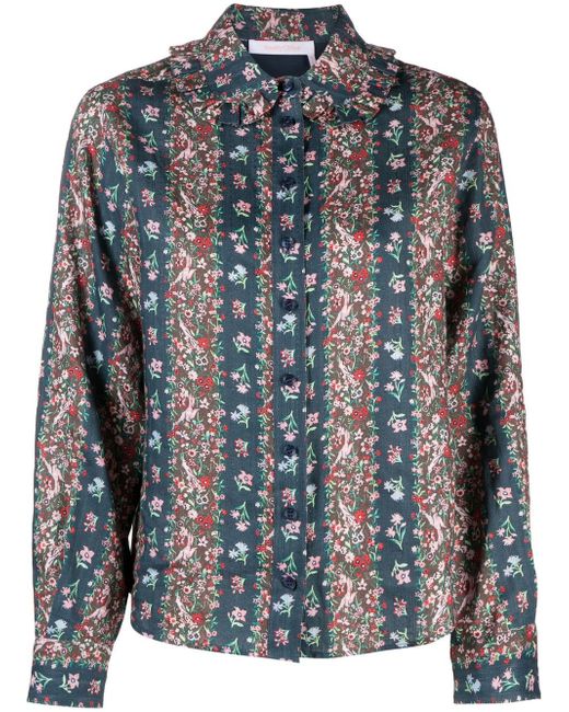 See by Chloé floral-print ruffle-collar shirt