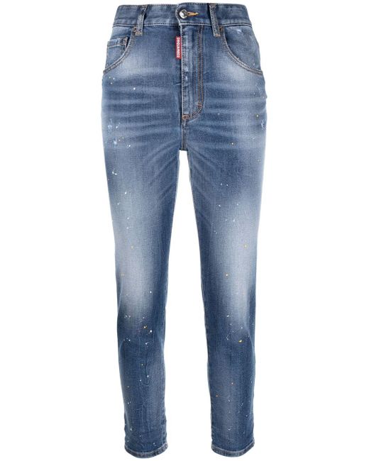 Dsquared2 paint-splatter skinny cropped jeans