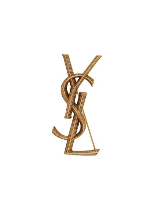 Saint Laurent textured logo letter brooch