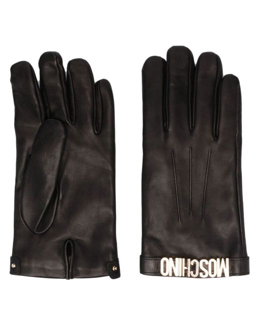 Moschino logo plaque leather gloves