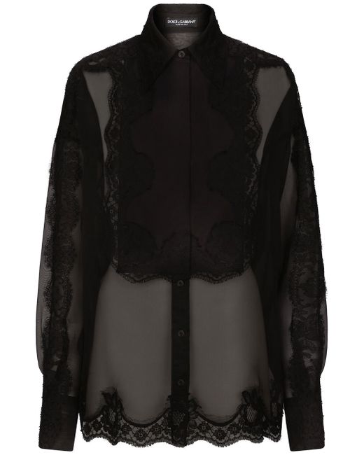 Dolce & Gabbana floral lace-detail semi-sheer shirt