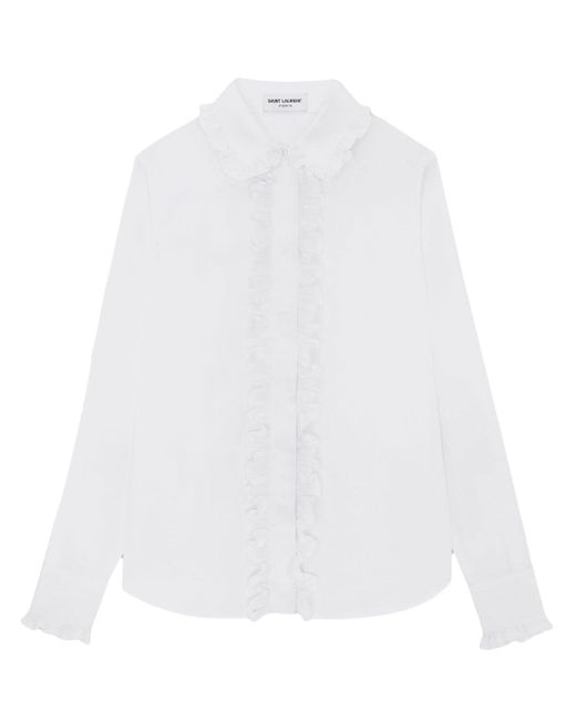 Saint Laurent frilled-detail button-up shirt