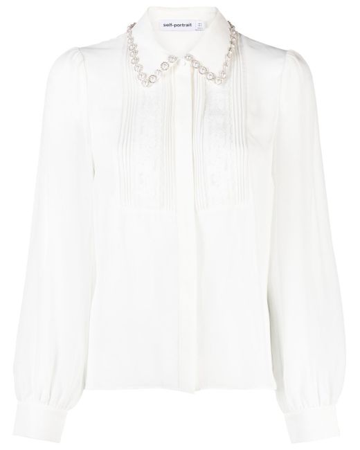 Self-Portrait pearl-embellished embroidered blouse