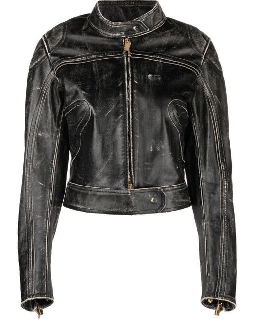 Blumarine distressed fitted leather jacket