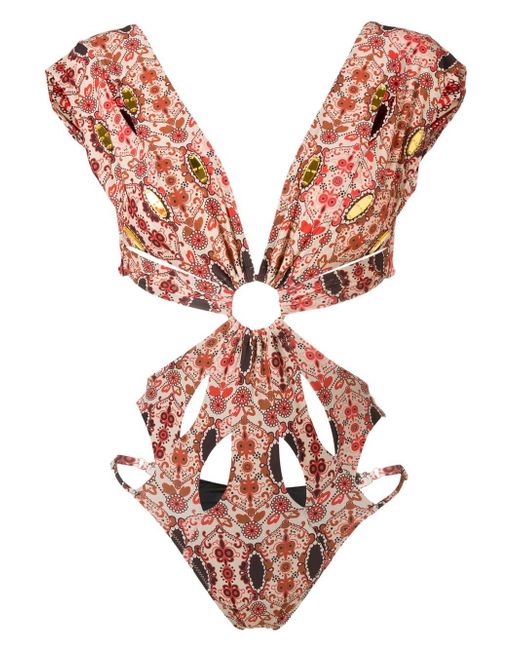 Amir Slama floral-print cut-out swimsuit