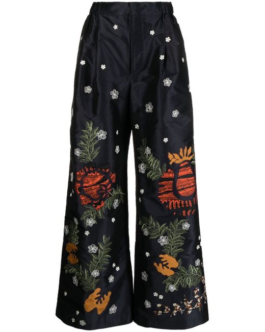 Biyan wide-leg floral-print trousers