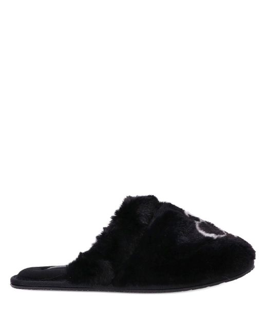 Calvin Klein monogram-logo faux-fur slippers