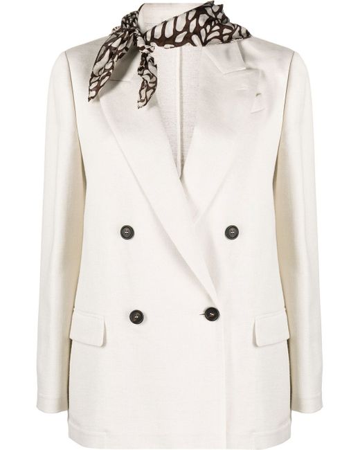 Brunello Cucinelli scarf-embellished double-breasted blazer