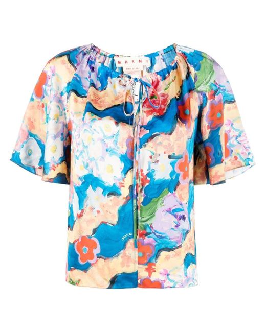 Marni floral-print short-sleeve blouse