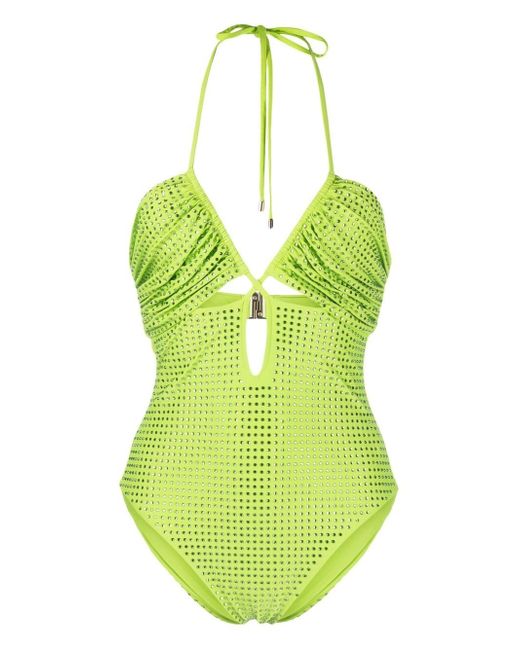 Self-Portrait crystal-embellished cut-out swimsuit