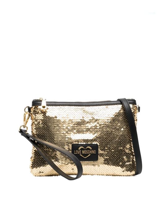 Love Moschino sequin-embellished logo-patch clutch bag