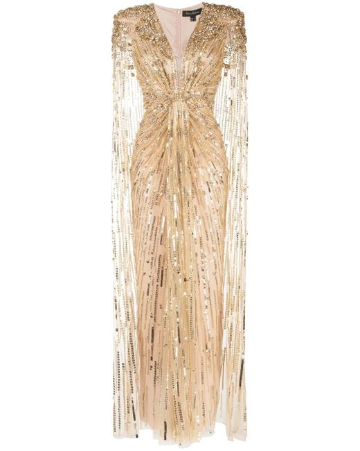Jenny Packham Lotus Lady sequin-embellished cape gown