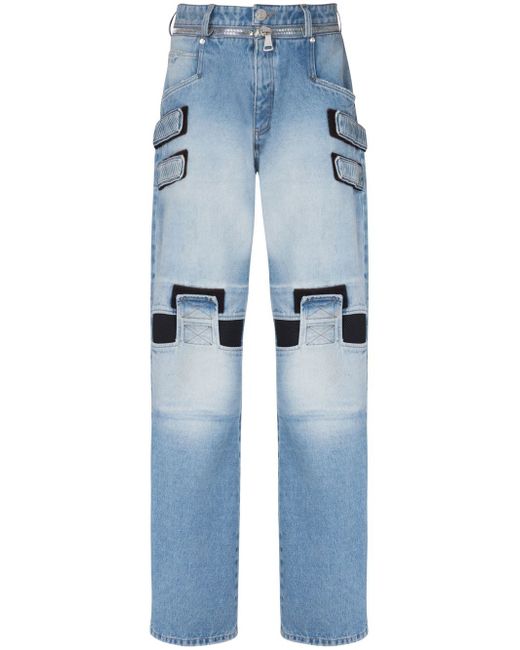 Balmain mesh-detail loose-cut denim jeans