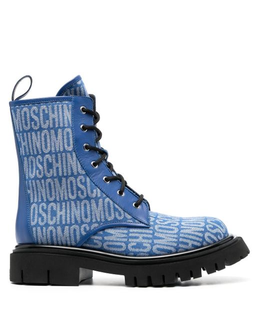 Moschino logo-jacquard lace-up ankle boots