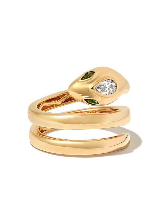 Anita Ko 18kt yellow Snake Coil diamond and emerald ring