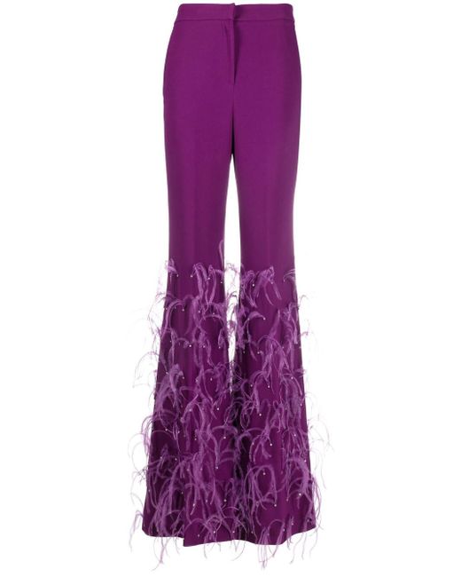Elie Saab feather-trim crepe flared trousers