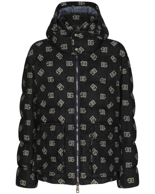 Dolce & Gabbana logo-jacquard hooded puffer jacket