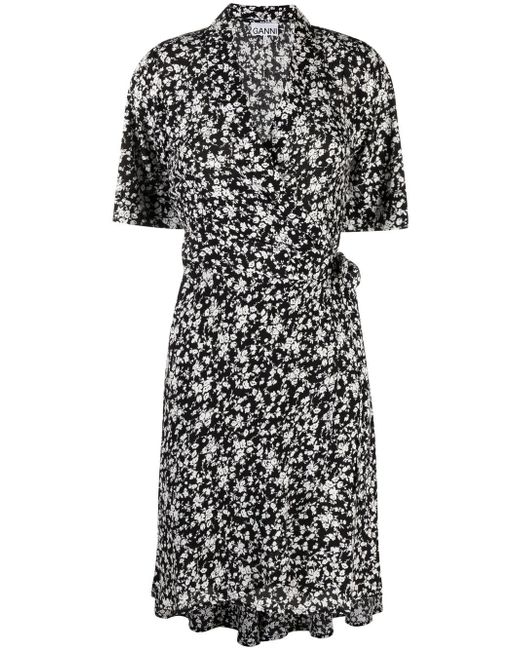 Ganni floral-print wrap dress
