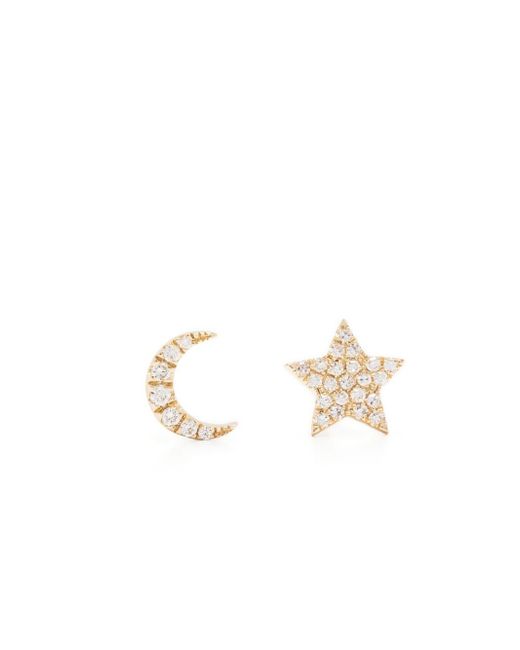 EF Collection 14kt yellow Star and Moon diamond stud earrings