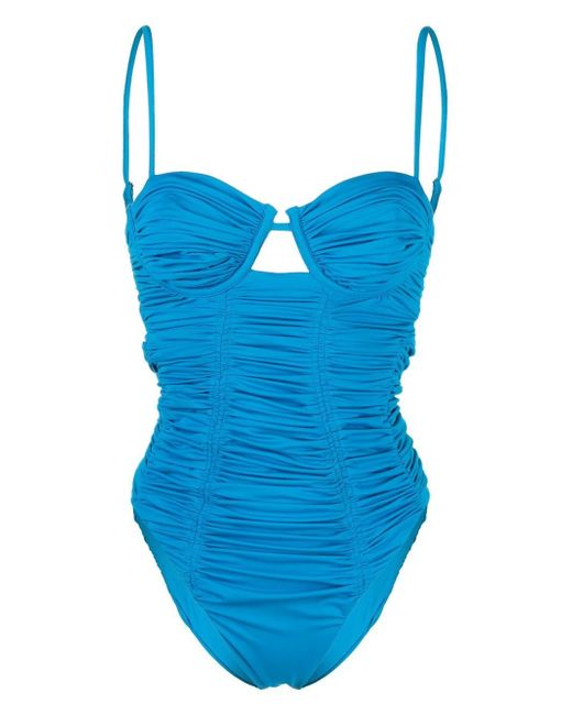 Self-Portrait gathered-panel underwired swimsuit