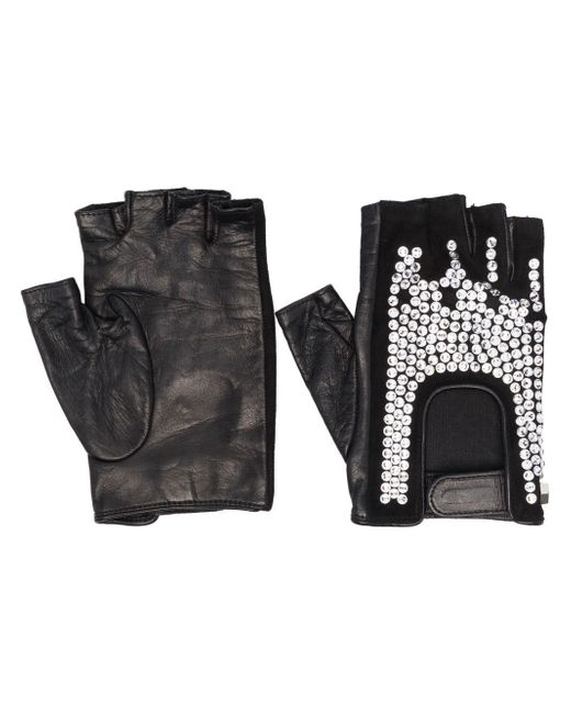 Philipp Plein rhinestone-embellished fingerless driving-gloves