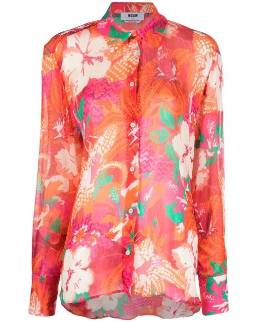 Msgm floral-print crepe shirt