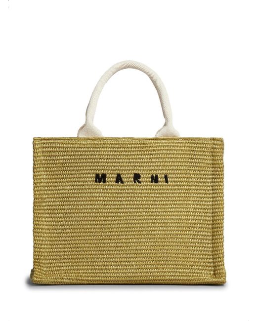 Marni woven embroidered-logo shopping tote bag