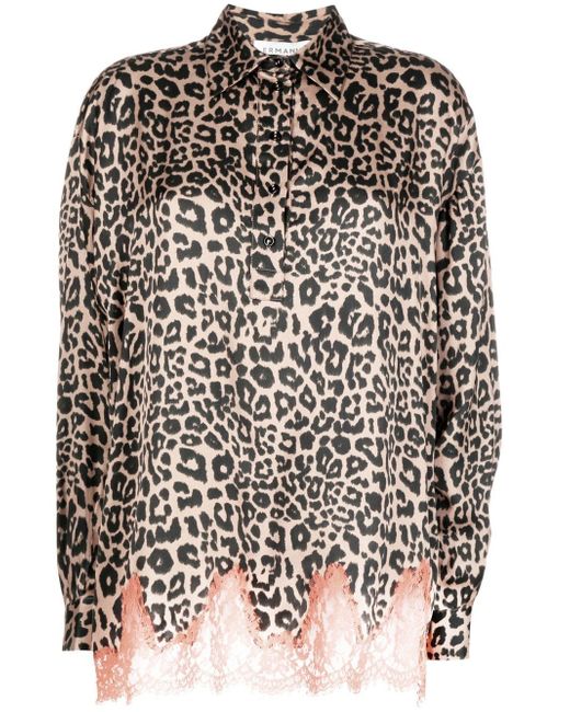 Ermanno Scervino leopard print lace-trim blouse