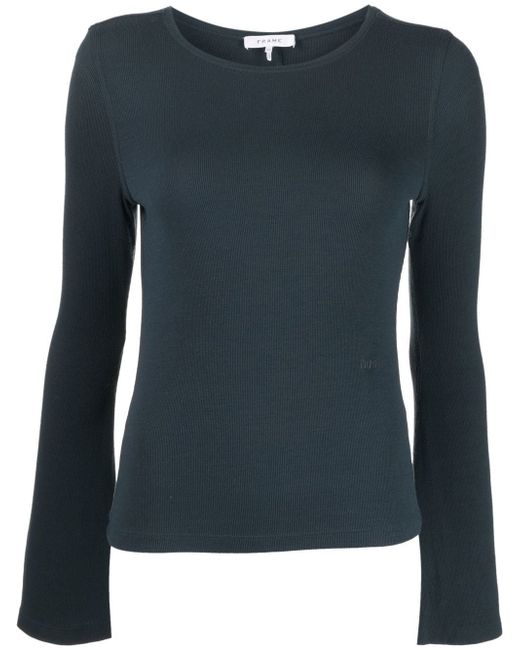 Frame ribbed bell-sleeve top