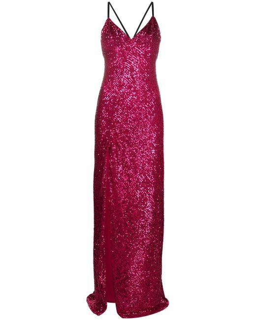 Pinko sequin-embellished side-slit gown